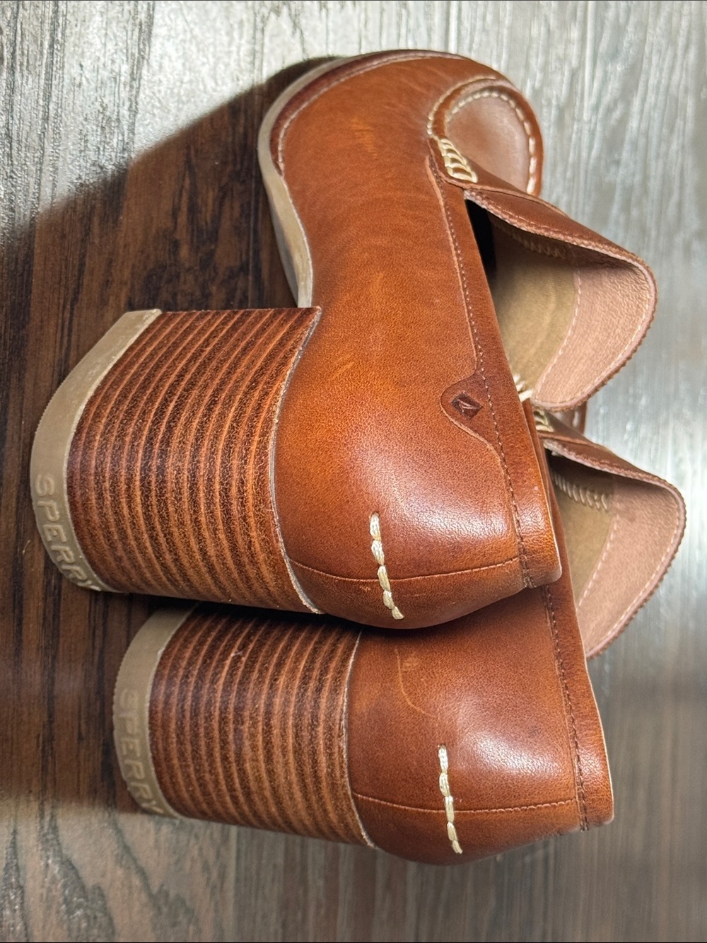 Sperry Brown Leather Block Heel Loafers - Picture 8 of 13